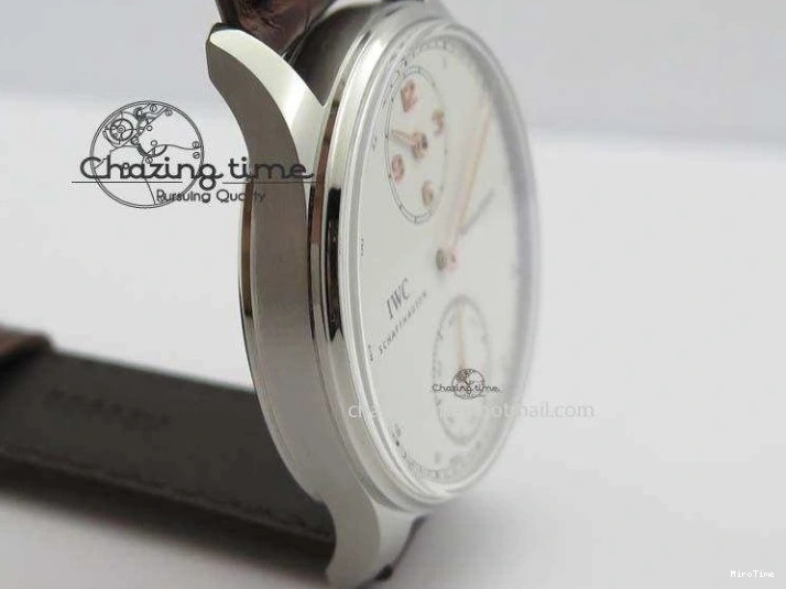 MIROTIME 0511 Sustainable Portuguese IW5444 SS White Dial RG Numbers On Brown Leather Strap A 7256